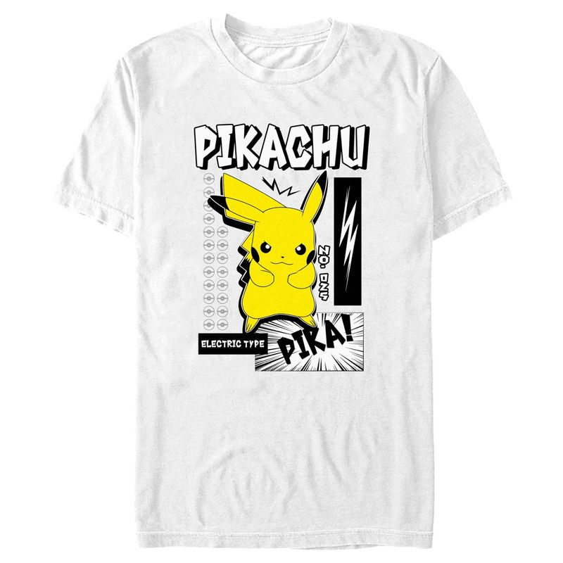 Men's Pokemon Black and White Electric Type Pikachu T-Shirt, 1 of 6