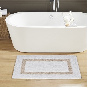 Hotel Bath Rug 100% Premium Cotton Tufted Weave Two Tone Reversible Bathroom Rug, Super Soft Absorbent, Machine Washable Bath Mat - 1 of 4