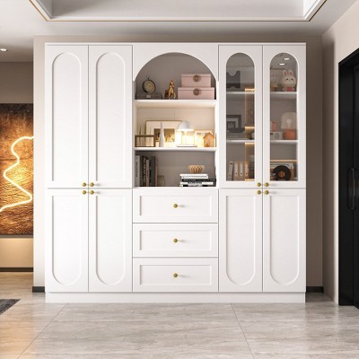 FUFU&GAGA Multifunctional Storage Display Cabinet Contemporary Curved Top Design Modular Organiser White