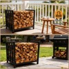 Small Firewood Rack Outdoor Indoor, Black Metal Wood Rack with Handles, Heavy Duty Log Holder Storage Organizer for Fireplace, Wood Stove, Fire Pit - 2 of 4