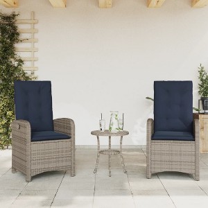 vidaXL Reclining Patio Chairs Set of 2 with Navy Blue Cushions, Adjustable Poly Rattan Loungers for Garden & Outdoor - 1 of 4