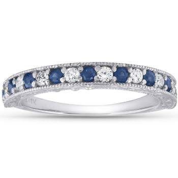 Pompeii3 1/2Ct Blue Sapphire & Diamond Wedding Ring Anniversary Stackable Band White Gold