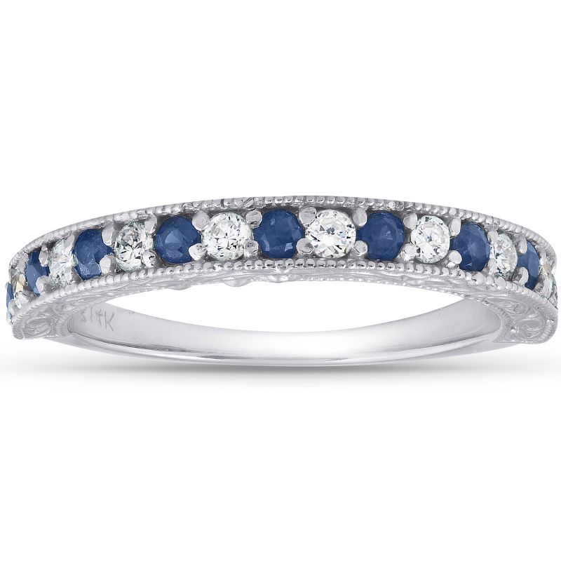 Pompeii3 1/2Ct Blue Sapphire & Diamond Wedding Ring Anniversary Stackable Band White Gold, 1 of 6