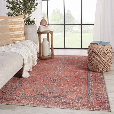 Galina Red and Blue Polyester Medallion Runner Rug 2'6" x 7'6"
