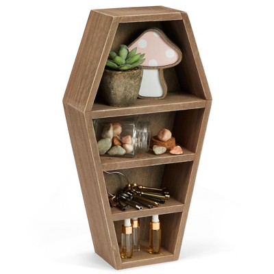 Juvale Coffin Shaped Shelf, Spooky Gothic Home Decor for Tabletop, Bookshelf, Bathroom, Bedroom, Brown, 7.7x14x3.15 in