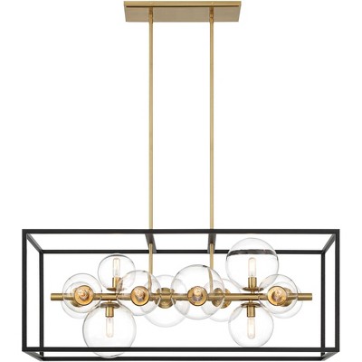Matte Black and Gold Linear Pendant Chandelier with Glass Shades
