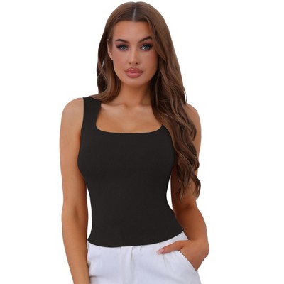 Allegra K Women's Square Neck Warm with Built-In Bra Ribbed Tank Undershirts