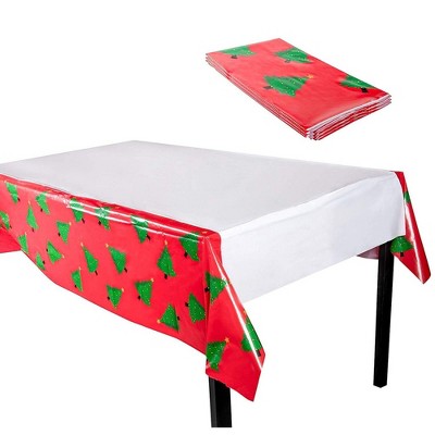 Juvale 3 Pack Christmas Tree Plastic Tablecloths, Table Cover for Holiday Party (54 x 108 in)