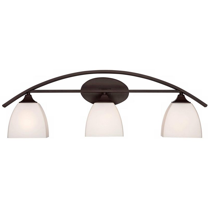 Franklin Iron Works Jenisen Arch Industrial Modern Wall Light Bronze Hardwire 29" 3-Light Fixture White Glass Shade for Bedroom Bathroom Living Room, 1 of 9