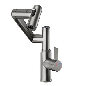 ALEXOUN Grey Bathroom Sink Faucet with Spray Function and Temperature Display for Anti-Skid Switch and Hot & Cold and 360° Rotary - 1 of 4
