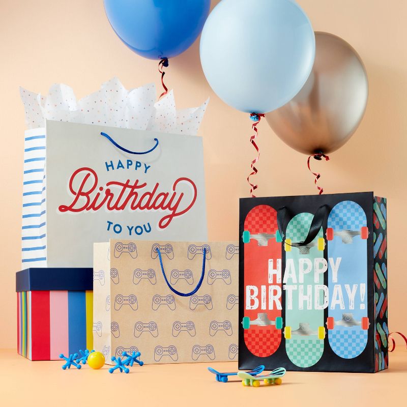 Game Controllers on Kraft Medium Birthday Gift Bag Brown/Blue - Spritz&#8482;, 2 of 4
