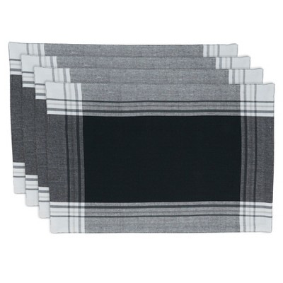 Gray Cotton Plaid Rectangle Placemats, Set of Four