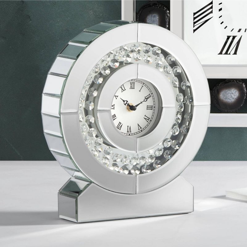 Dahlia Studios Claudyn 12" High Mirrored and Crystal Table Clock, 2 of 7