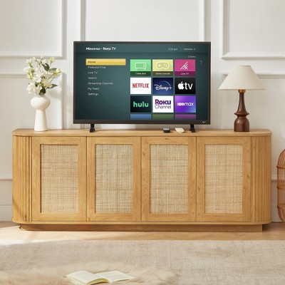 Runesay 64" Modern Wood TV Stand with Rattan Doors for Living Room, Bedroom, or Entryway, Natural