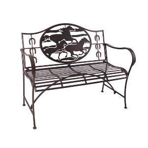 Distressed Bronze Wild Horses Garden Bench - 1 of 4