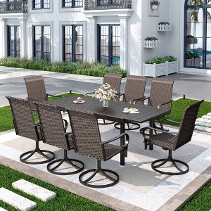 Captiva Designs 9pc Steel Outdoor Patio Dining Set with 360 Swivel Chairs & Rectangle Extendable Table - 1 of 4