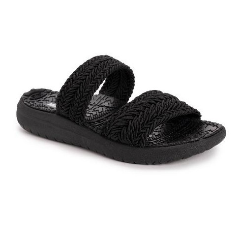 MUK LUKS Womens Stella 2 Strap Slide Sandal, Black, 6