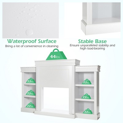 White 70'' MDF Fireplace TV Stand with Bookcase