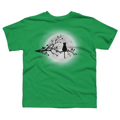 Boy's Design By Humans The Cat and The Moon By Maryedenoa T-Shirt