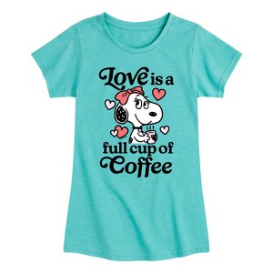 Girls' - Peanuts - Love Is A Full Cup Of Coffee Fitted Short Sleeve Graphic T-Shirt - 1 of 4