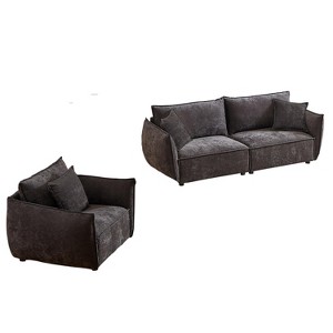 3+1 Seater Modern Linen Combo Sofa with Wooden Frame & 3 Pillows (Apartment Essential) - 1 of 4