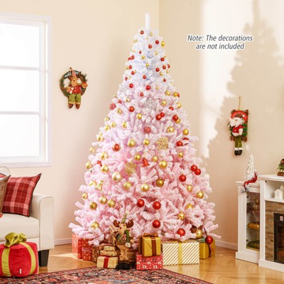 Costway 5/6/7/8 FT Artificial Christmas Tree with 456/820/1264/1774 Branch Tips & Folding Metal Stand White & Blue/White & Pink