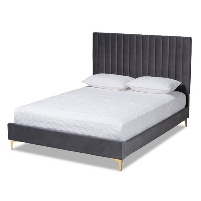 Serrano Velvet Fabric Upholstered and Metal Platform Bed - Baxton Studio