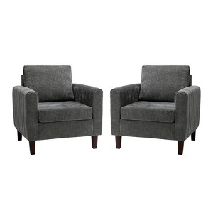 Set of 2 Deionides Tufted Wooden Upholstered Comfy Club Chair For Bedroom And Living Room With Wood Legs  | ARTFUL LIVING DESIGN - 1 of 4