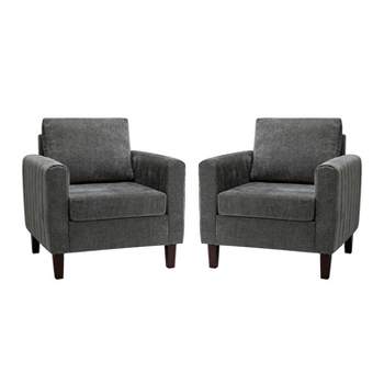 Set of 2 Deionides Tufted Wooden Upholstered Comfy Club Chair For Bedroom And Living Room With Wood Legs  | ARTFUL LIVING DESIGN