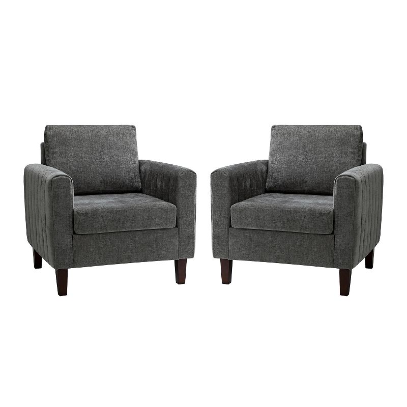 Set of 2 Deionides Tufted Wooden Upholstered Comfy Club Chair For Bedroom And Living Room With Wood Legs  | ARTFUL LIVING DESIGN, 1 of 10