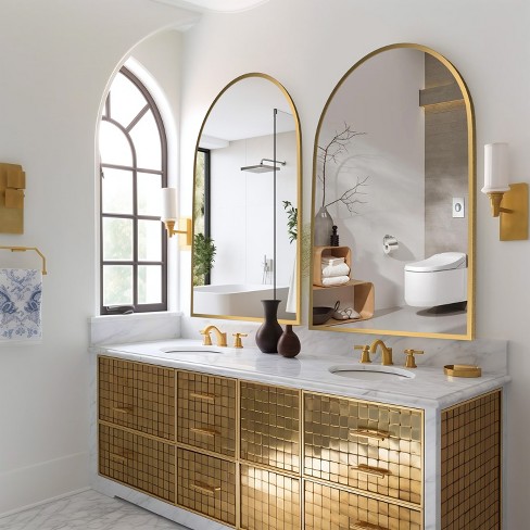 Dovelina Metal Frame Arch Wall Mirror Gold Bathroom Vanity Mirror Set ...