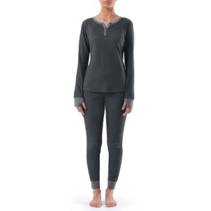 Fruit of the Loom Women's and Plus Thermal Long Underwear Henley Top and Pant Set - 1 of 4
