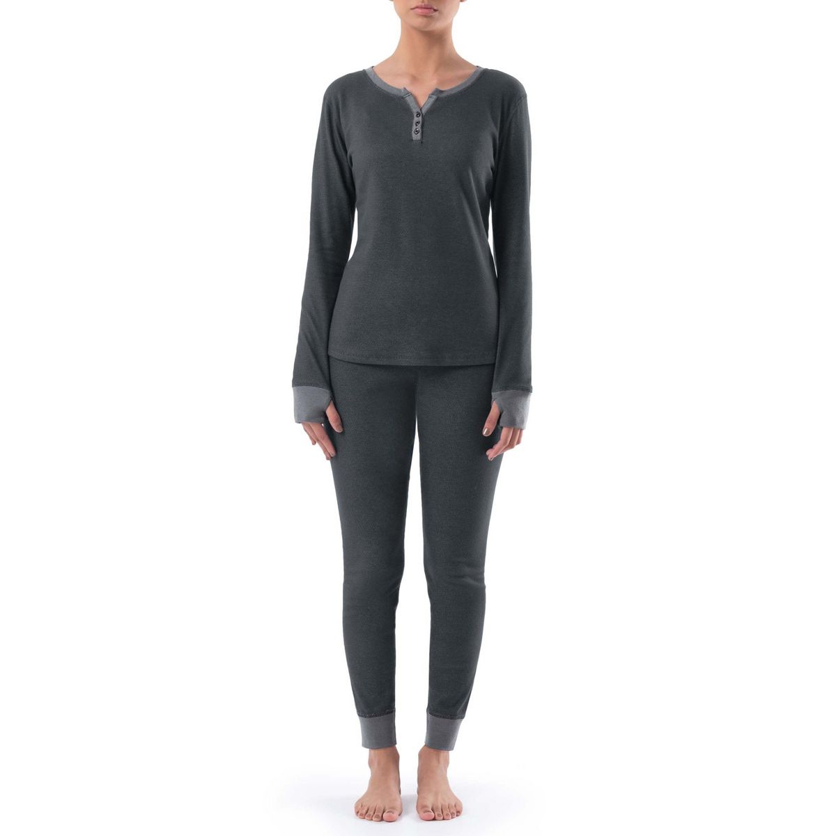 Fruit of the Loom Women's and Plus Thermal Long Underwear Henley Top and Pant Set