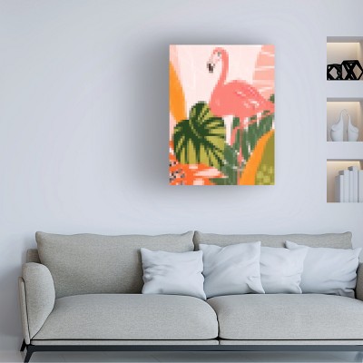 Pixel Flamingo Tropical Canvas Art in Pink and Green