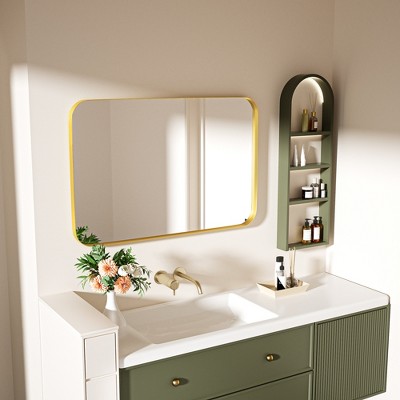 Rectangular Framed Tempered Glass Wall-Mounted Bathroom Vanity Mirror