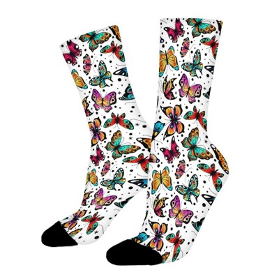 Butterfly Seamless Women Printed Crew Socks Funny Funky Socks Soft Polyester Novelty Gifts for Artists Men
