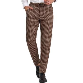 Reddish brown houndstooth flat-front wrinkle-free stretch Dress Pants