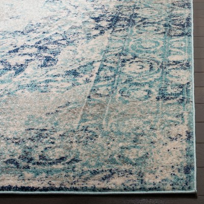 Metro-Mod Chic Ivory and Blue Distressed Runner Rug - 24"x168"