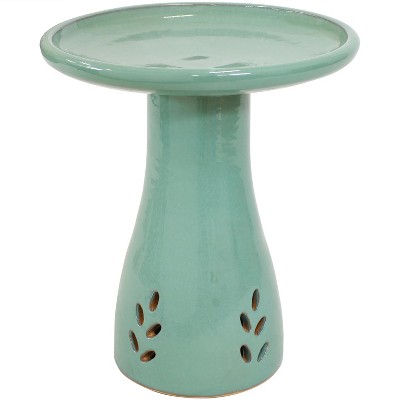 Sunnydaze Outdoor Weather-Resistant Garden Patio Classic High-Fired Smooth Ceramic Hand-Painted Bird Bath - Seafoam