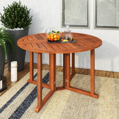 Outdoor Drop Leaf Round Dining Table - Natural - CorLiving: Hardwood, Water-Resistant, Seats 4, No Assembly Required
