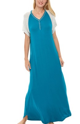 Adr Women's Knit Short Sleeve Nightgown With Pockets, Lightweight Sleep  Shirt, Long Sleeve Nightshirt Turquoise Medium : Target