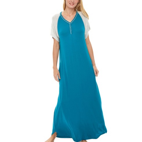 ADR Women's Knit Short Sleeve Nightgown with Pockets, Lightweight Sleep  Shirt, Long Sleeve Nightshirt Turquoise Small