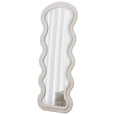 AZL1 Life Concept Decorative Wall Mirror Durable Full Length Wave Design Flannel Covered 1:1 Real Reflection for Room Use, White, 66.5"*26.77"*2.8"