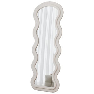AZL1 Life Concept Decorative Wall Mirror Durable Full Length Wave Design Flannel Covered 1:1 Real Reflection for Room Use, White, 66.5"*26.77"*2.8" - 1 of 4
