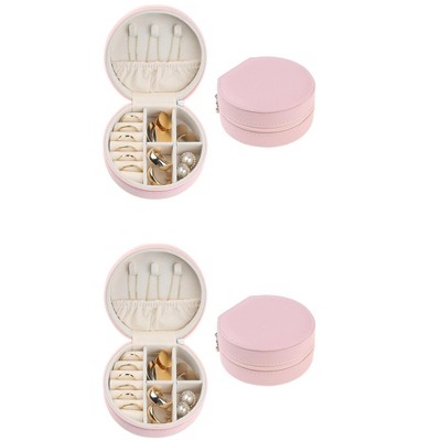 Unique Bargains Travel Small Portable PU Leather Round Jewelry Box 2 Pcs