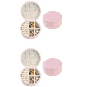 Unique Bargains Travel Small Portable PU Leather Round Jewelry Box 2 Pcs - 1 of 4