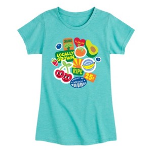 Girls' - Instant Message - Fruit Stamps Fitted Short Sleeve Graphic T-Shirt - 1 of 4