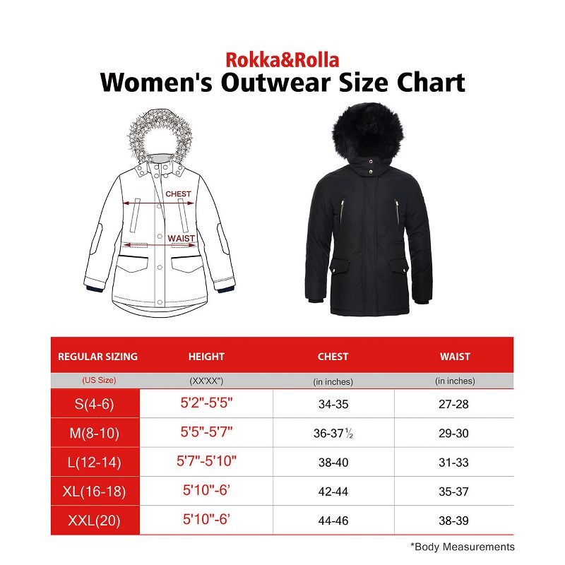 Rokka&Rolla Women's Winter Coat with Faux Fur Hood Parka Jacket, 2 of 11