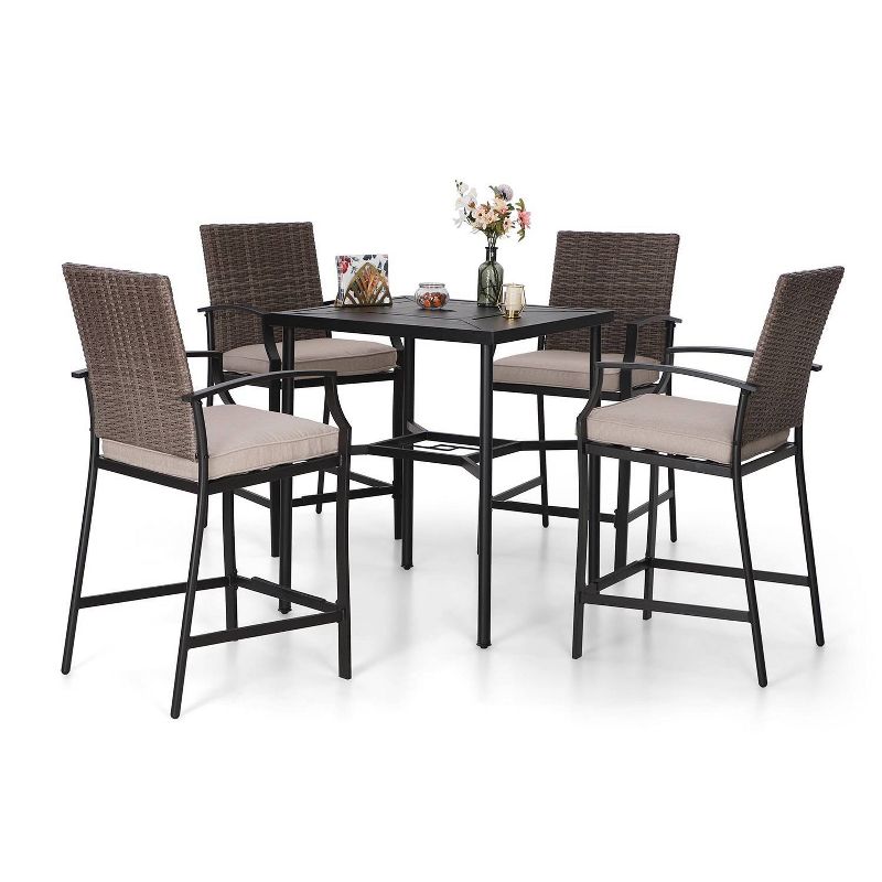 5pc Outdoor Bar Set with Cushions &#38; Square Metal Table with Umbrella Hole - Captiva Designs, 3 of 17