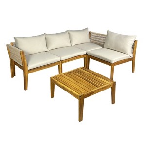 Kinger Home Steven 4-Piece Acacia Wood Patio Furniture Set with Cushions Stylish and Durable Outdoor Patio Furniture Compact Wood - 1 of 4